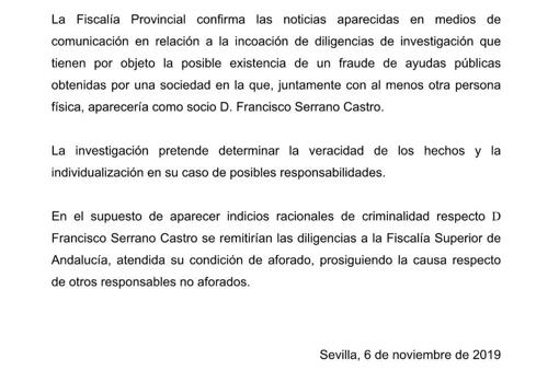 Nota de la Fiscalía sobre la investigación