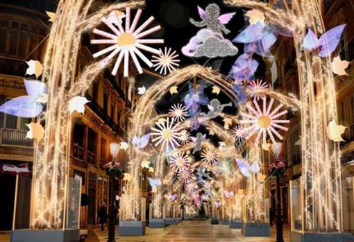 Recreación del alumbrado navideño en la calle Larios de Málaga