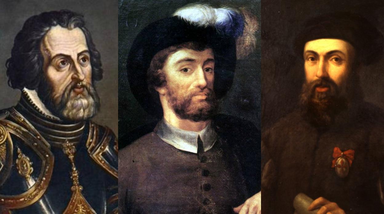 Retratos de Hernán Cortés, Elcano y Magallanes