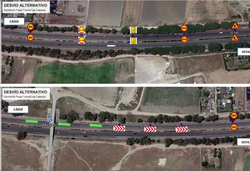 La autopista AP-4 Sevilla-Cádiz se cortará esta noche para la demolición del peaje