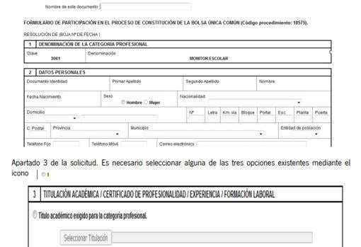 Primeros apartados del borrador de solicitud