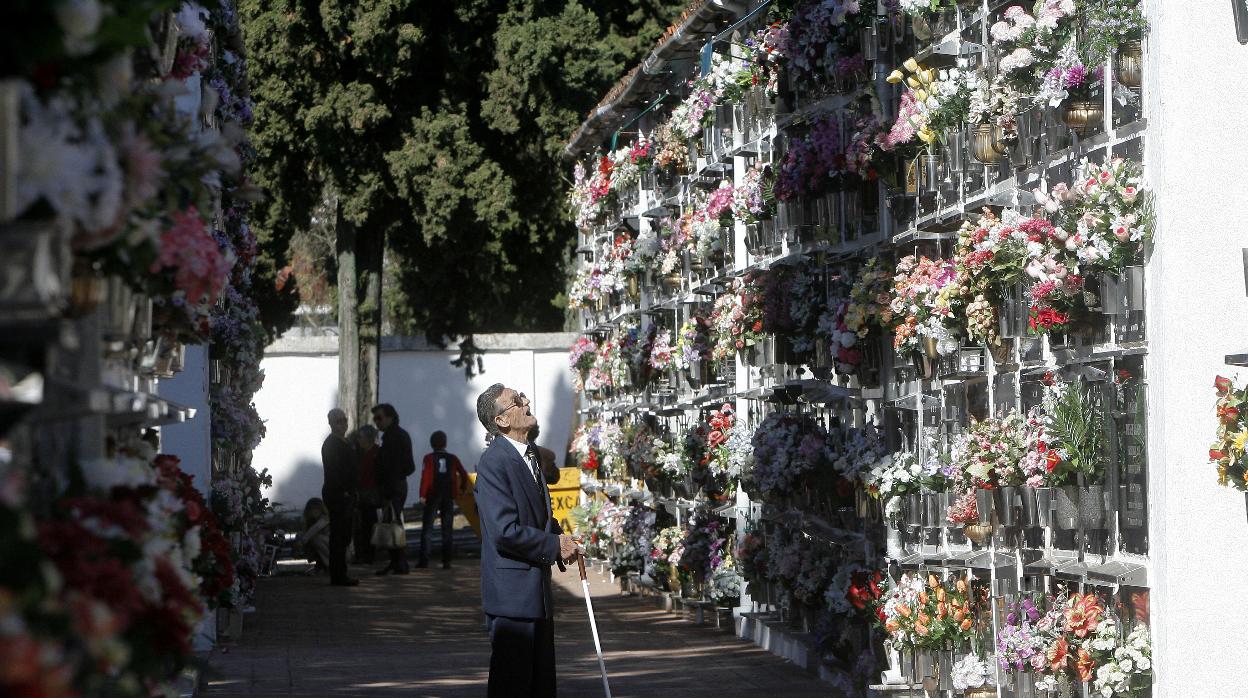 Un hombre en el cementerio de San Rafael el Día de Todos los Santos