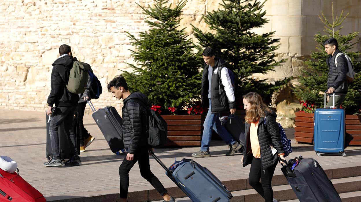 Turistas en Córdoba con sus maletas