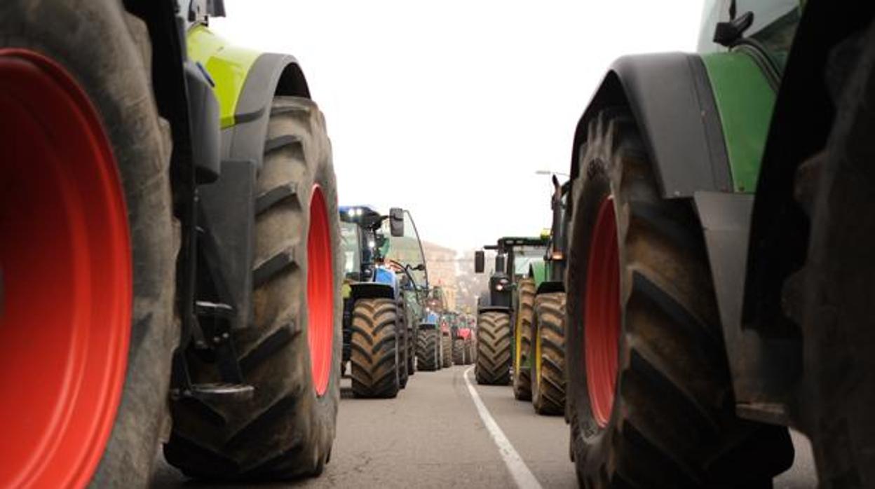 Tractores en una protesta de agricultores