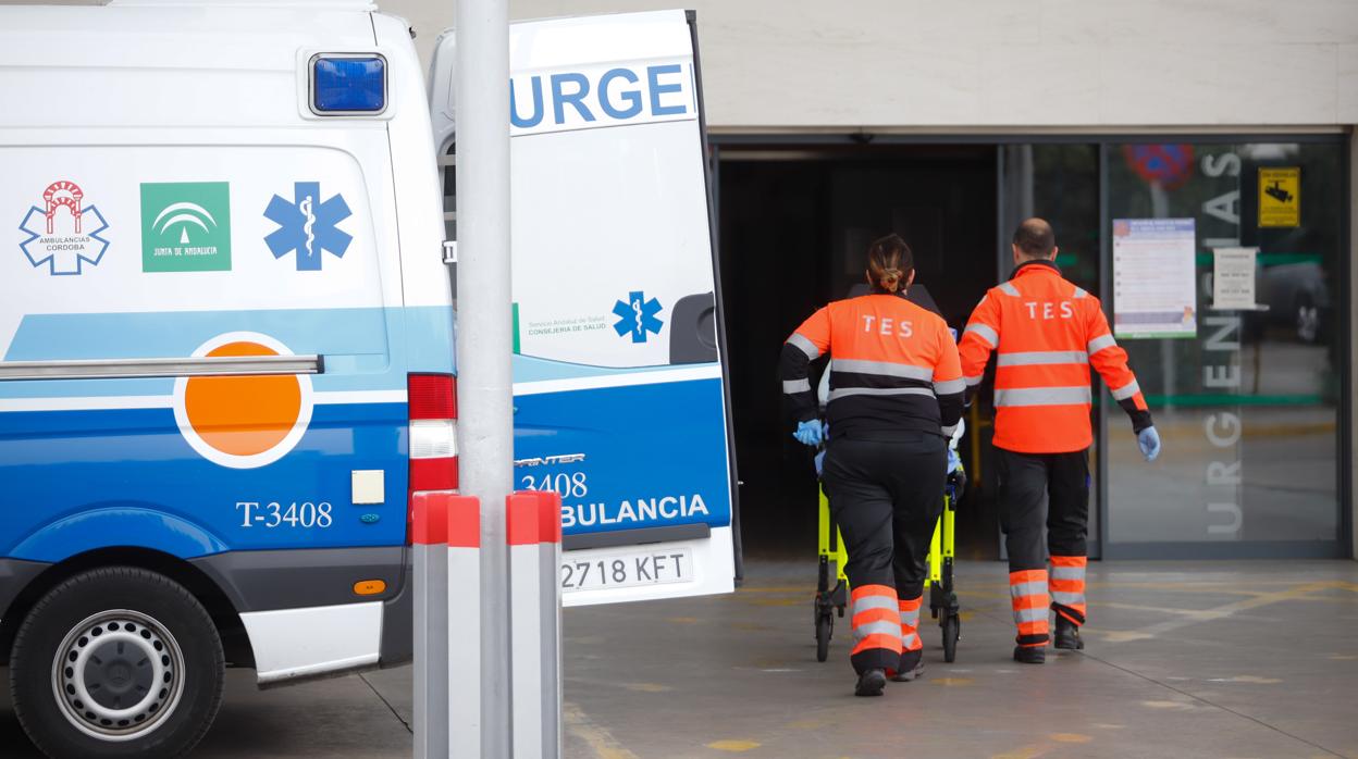 Personal sanitario lleva a un enfermo al servicio de Urgencias del Hospital Reina Sofía de Córdoba