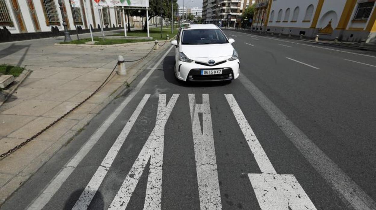 Carril taxi en la Plaza de Colón durante la jornada del Miércoles Santo