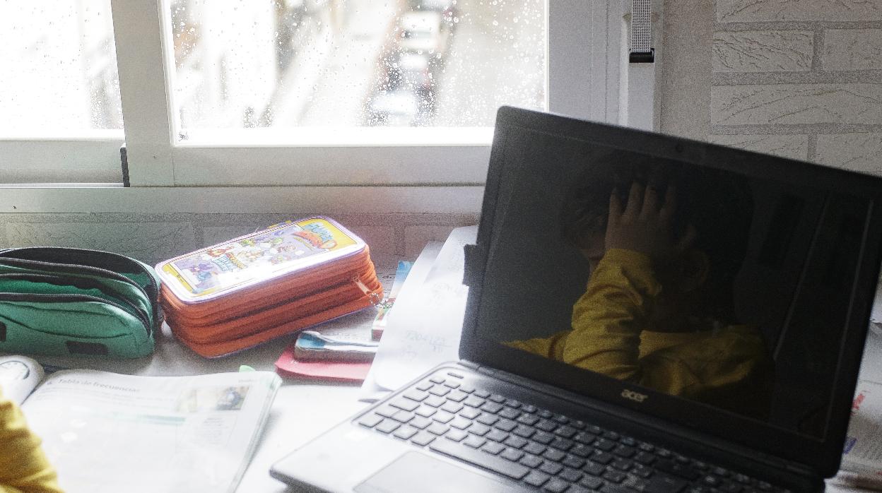 Un estudiante sigue las clases en casa con su ordenador - E. P.