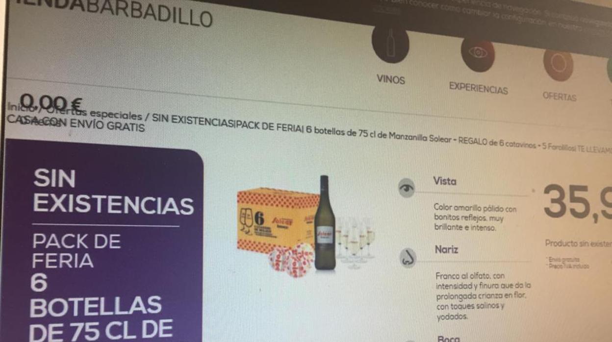 Imagen del pack de Feria puesto en marcha por Bodegas Barbadillo en su tienda on line