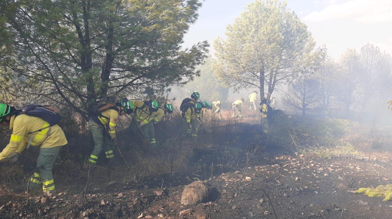 Efectivos del In foca tratan de detener las llamas en el paraje Tiro al Plato