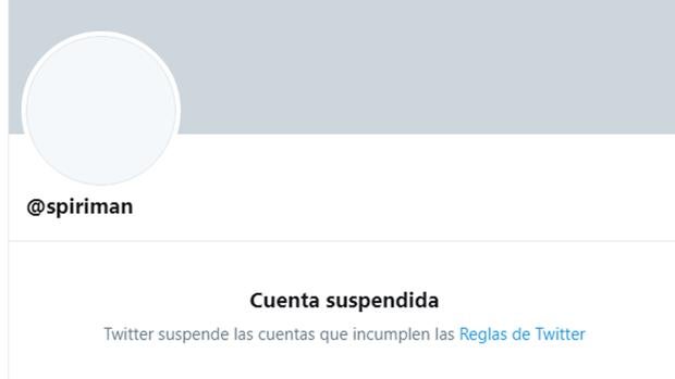 Suspenden la cuenta de Twitter a Spiriman tras su mensaje sobre el cáncer y la muerte