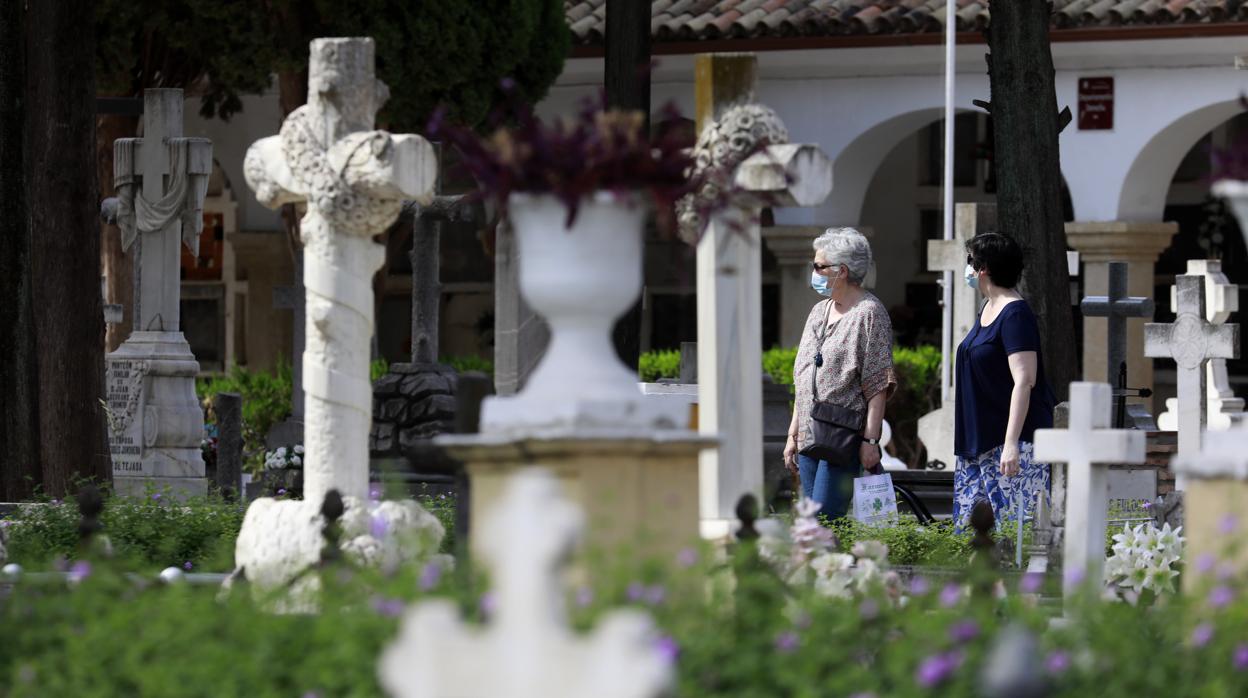 Una pareja paseando por un cementerio de Córdoba