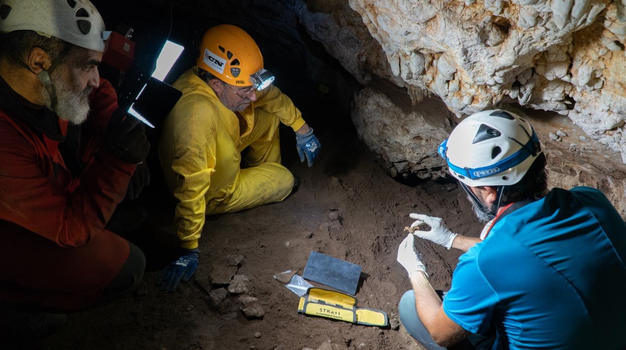 Uno de los momentos de las excavaciones que se llevan a cabo en la Cueva de Nerja ABC