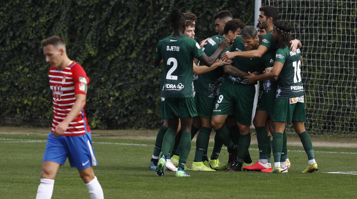 Los jugadores del Córdoba CF celebran el gol ante el Recreativo Granada