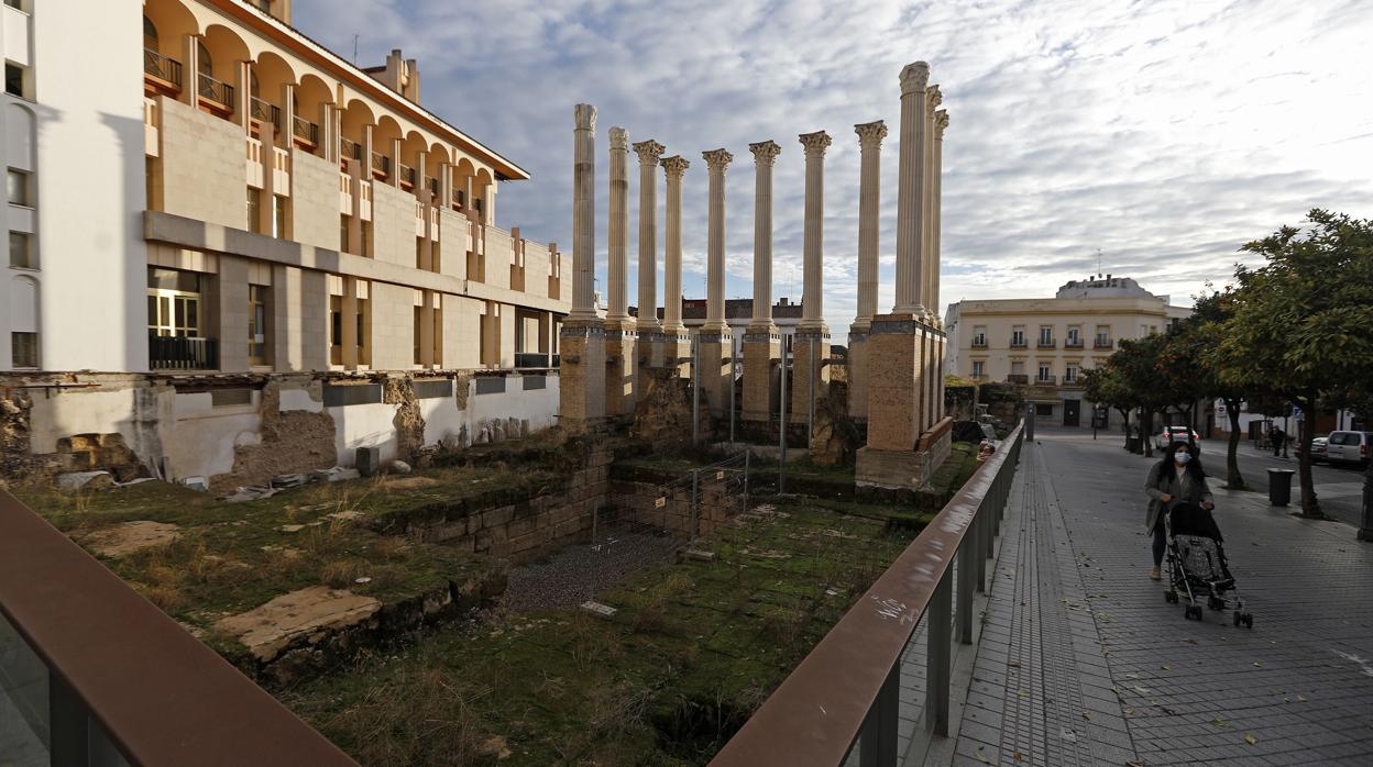 Aspecto que presenta el Templo Romano a la espera de las obras que deben hacerlo visitable