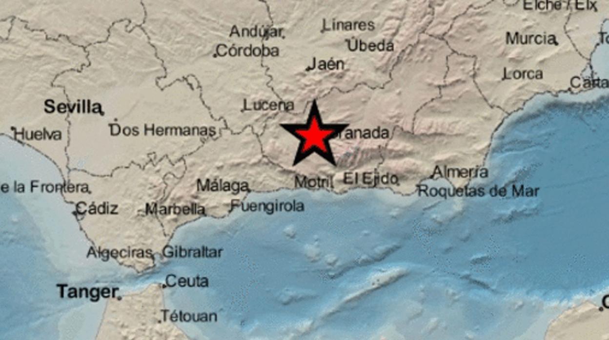 La estrella marca donde se ha registrado el terremoto en Granada