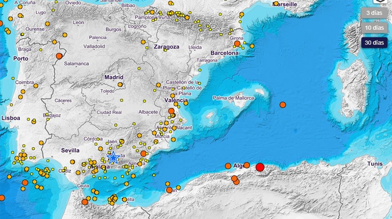 Imagen de los últimos seismos registrados esta semana en España Junta