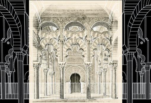 Perspectiva del Mihrab de Girault de Prangey (1839) superpuesta con modelo digital 3D del estado actual.