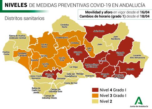 Mapa de Andalucía por niveles de alerta