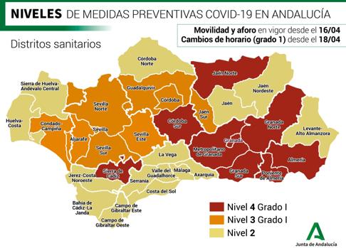 Mapa de Andalucía según el nivel de alerta