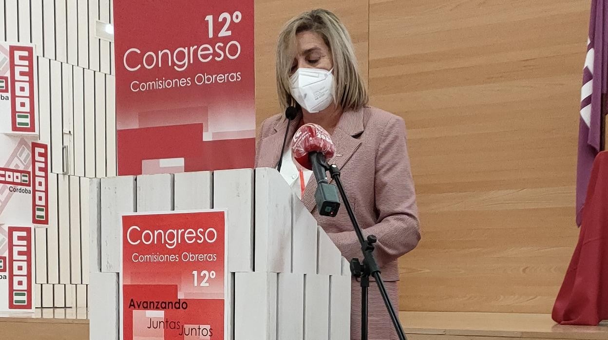 Marina Borrego, ayer durante su intervención en el congreso de CC.OO. Córdoba