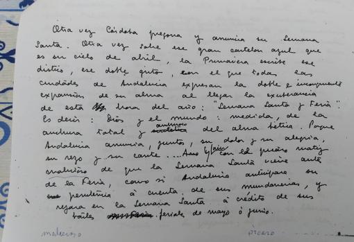 Texto manuscrito del comienzo del pregón de la Semana Santa de 1946