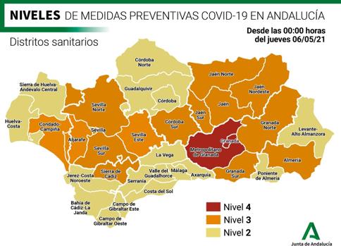 Mapa de Andalucía según el parámetro de alerta