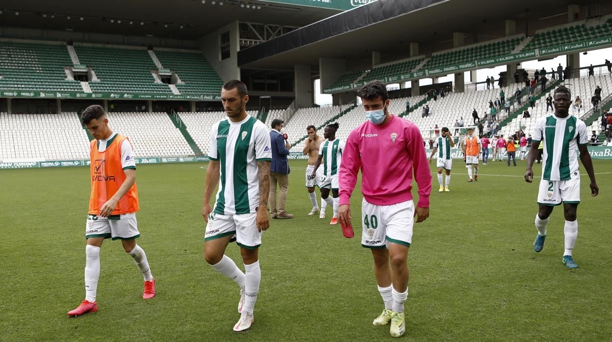 Jugadores del Córdoba CF, este domingo en El Arcángel