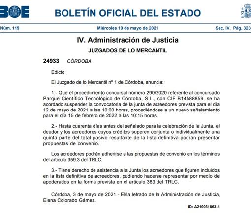 Captura de pantalla del Boletín Oficial del Estado (BOE) de este miércoles