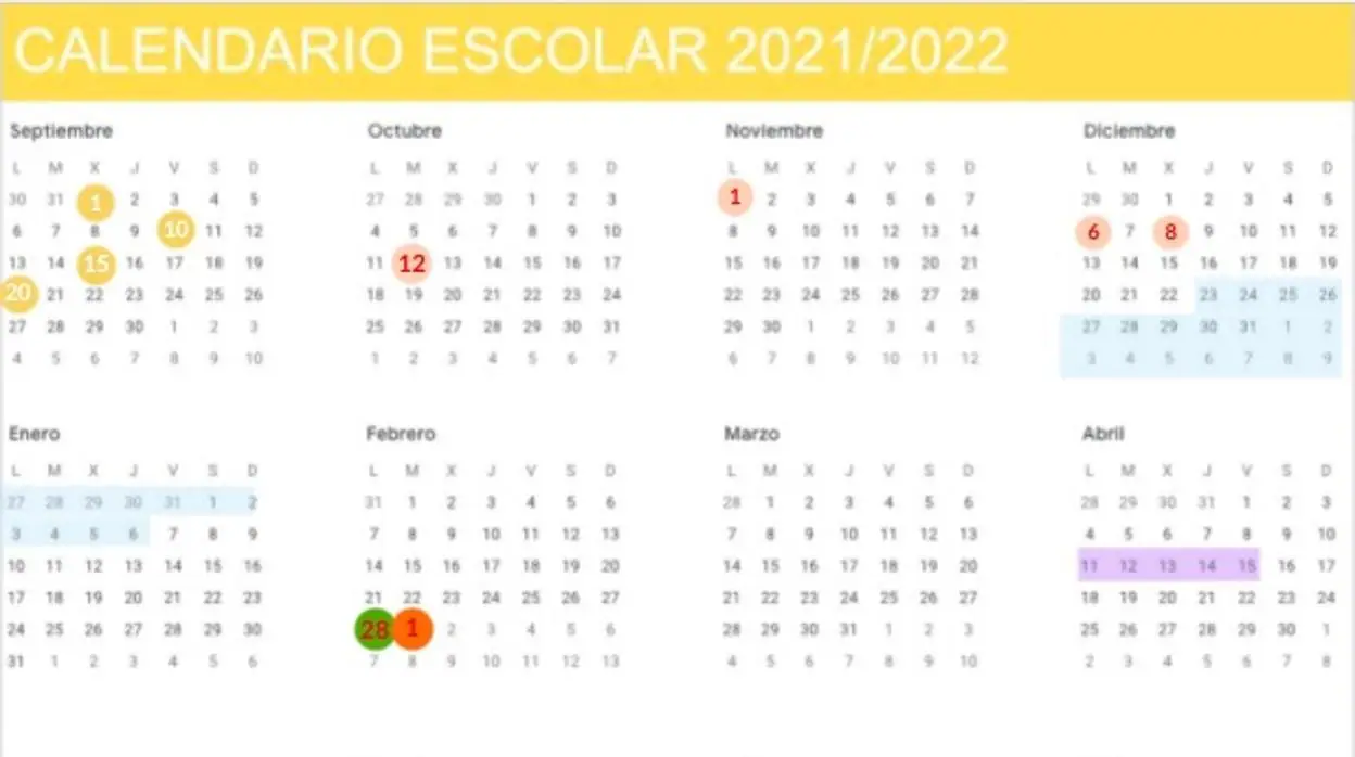Calendario escolar de Granada para el curso 2021/2022