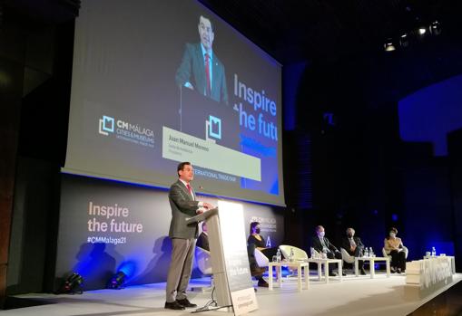 El presidente andaluz, Juanma Moreno, durante su intervención