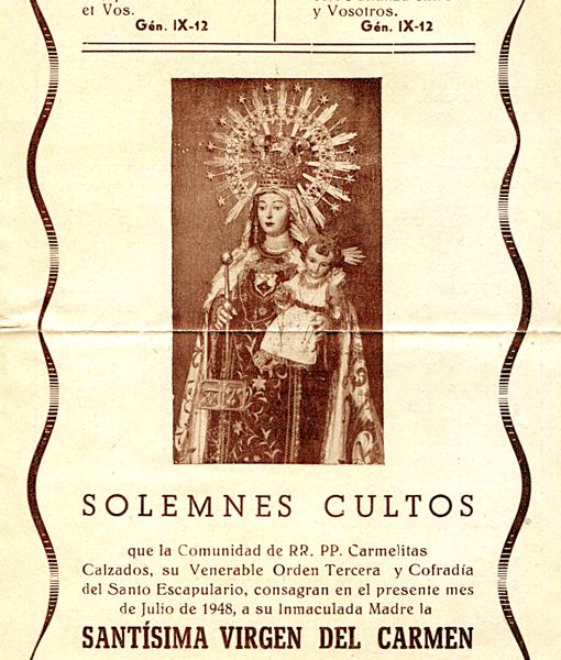 Convocatoria de cultos de la Virgen del Carmen en 1948