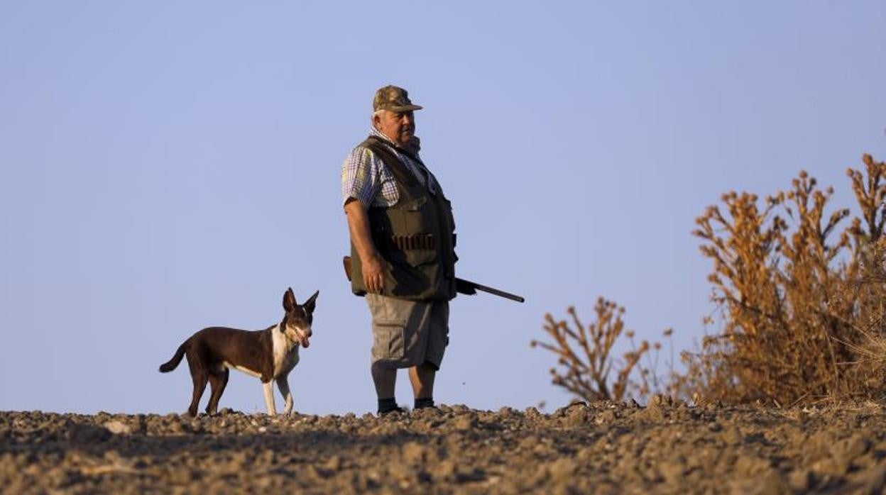 Un cazador con su perro en un coto deportivo del Sur de Córdoba en 2018