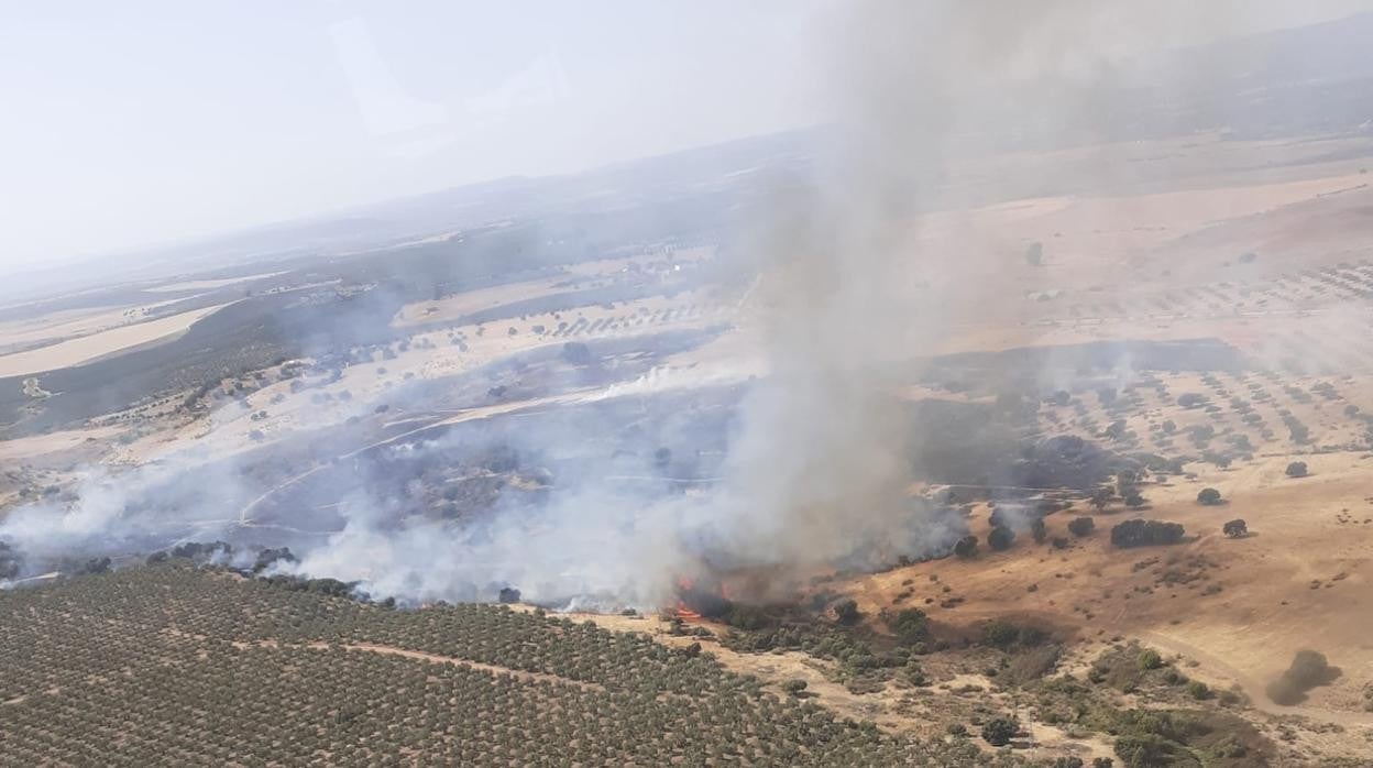 Imagen aérea del fuego facilitada por el Infoca