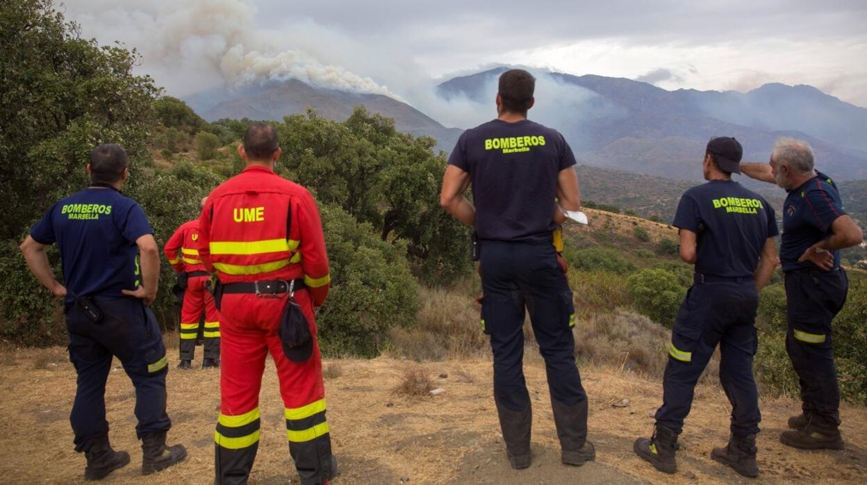 Varios medios intentan extinguir el incendio de Sierra Bermeja, este lunes