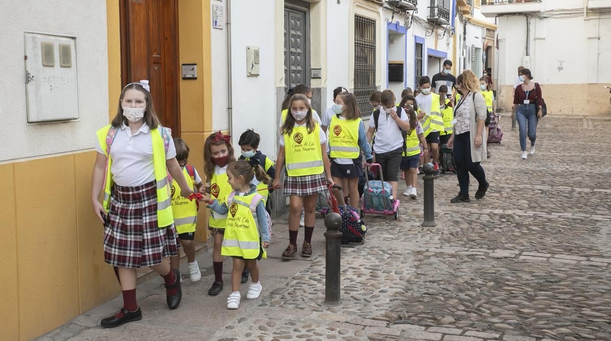 Los alumnos del colegio Jesús Nazareno, en la ruta a su centro por el Pozanco