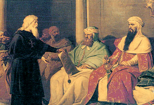 Pintura de Rodríguez Losada sobre las recepciones de Abderramán III (derecha)