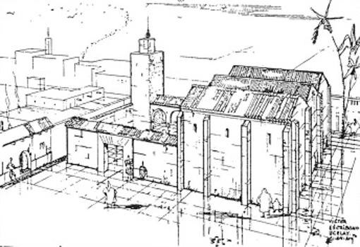 Dibujo en que el arquitecto Víctor Escribano Ucelay reconstruye cómo pudo ser la mezquita