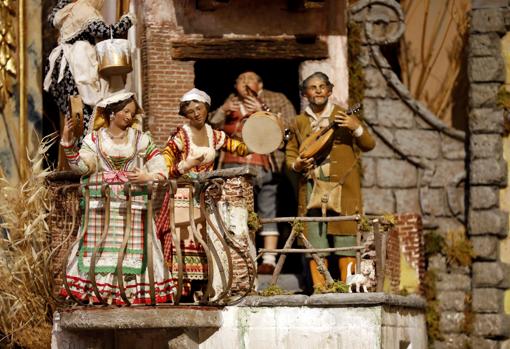 Escena de músicos en el belén napolitano de la ermita de la Alegría