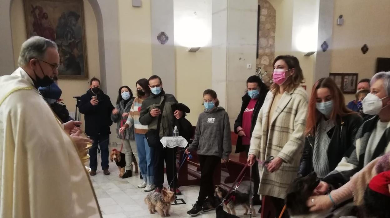 El párroco de la iglesia de San Juan, Antonio Javier Cañada, bendice a los animales