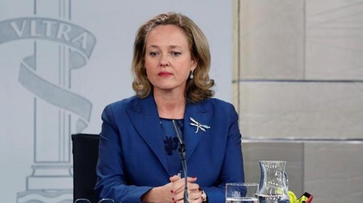 Nadia Calviño en la sala de prensa del Palacio de la Moncloa en una imagen de archivo