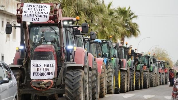 (Video) Más de 500 tractores protestan en Los Pedroches y la Subbética por la crisis de precios y apoyan al transporte