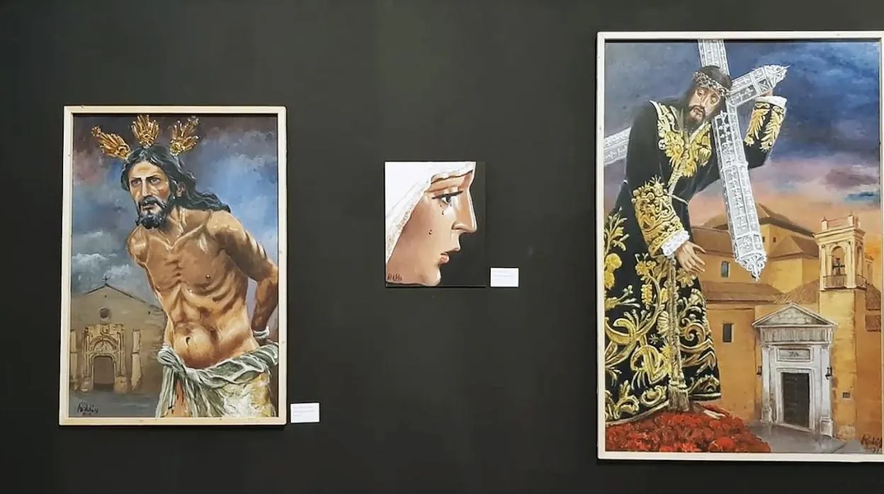Algunos de los cuadros de la exposición de Manuel Roldán sobre Lucena