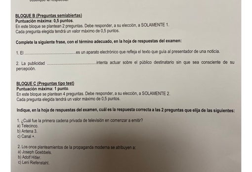 Examen de cultura audiovisual en las pruebas de Selectividad de Andalucía