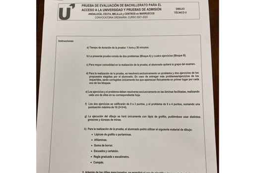 Examen de dibujo técnico en las pruebas de Selectividad de Andalucía