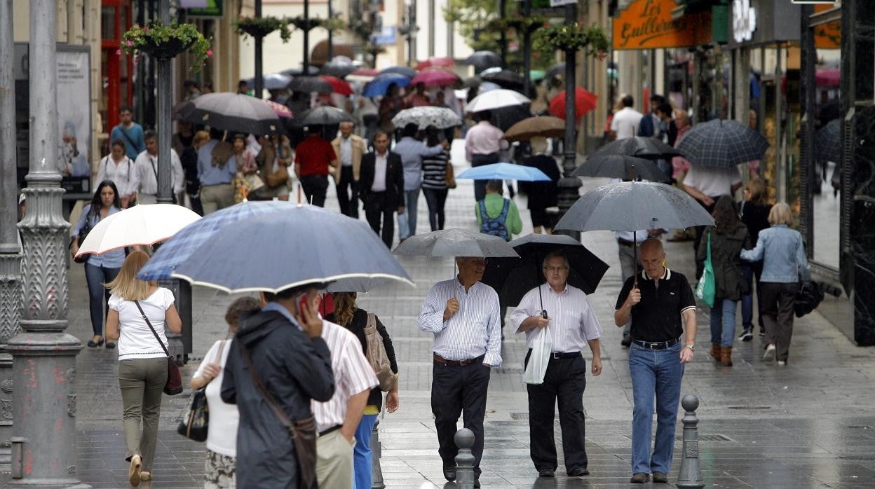 Ciudadanos con paraguas en el Centro de Córdoba