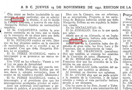 Diputadas, en femenino, desde 1931