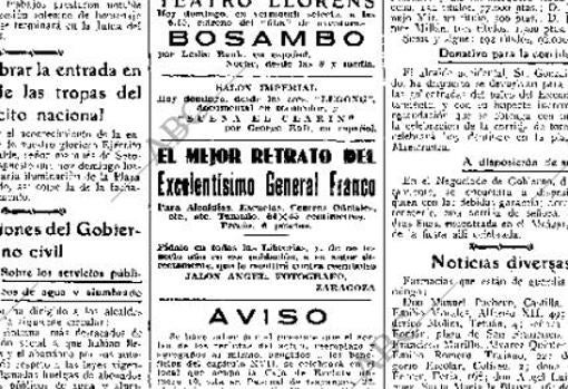 Anuncio que publicitaba los retratos de Franco realizados por Jalón Ángel