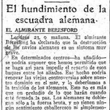 La primera noticia sobre el incidente de Scapa Flow fue publicada el 24 de junio de 1919