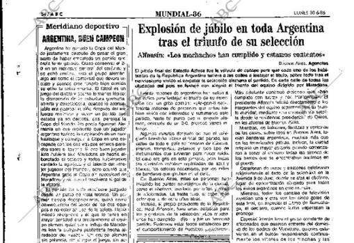 Crónica de las celebraciones del Mundial de 1986