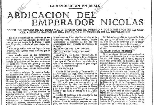 Noticia de ABC sobre la abdicación del zar Nicolás II
